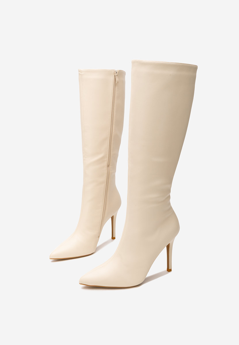 Μπότες με λεπτό τακούνι Kiva μπεζ