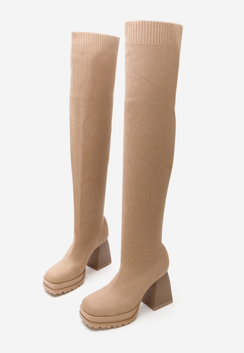 Ψηλές μπότες με χοντρό τακούνι Zalea χακι