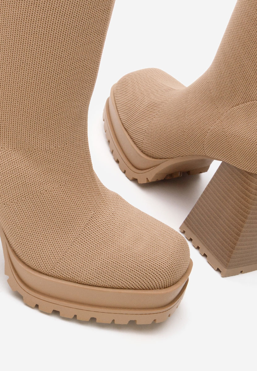 Ψηλές μπότες με χοντρό τακούνι Zalea χακι