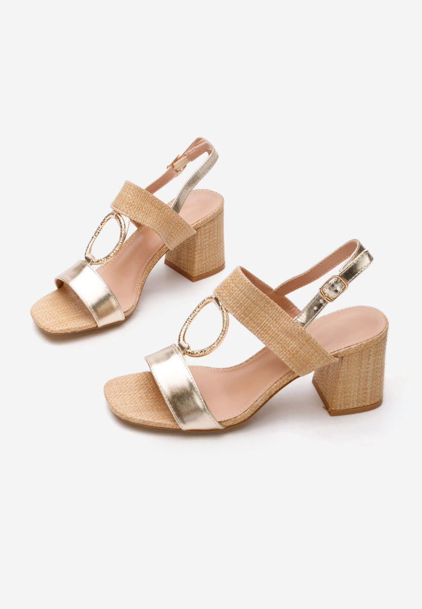 Πέδιλα με χοντρο τακουνι Annyta χρυσα