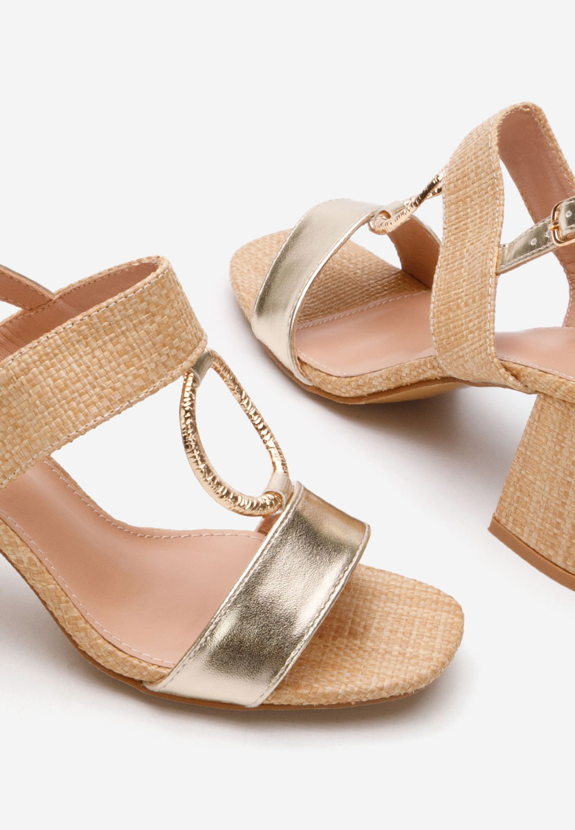 Πέδιλα με χοντρο τακουνι Annyta χρυσα