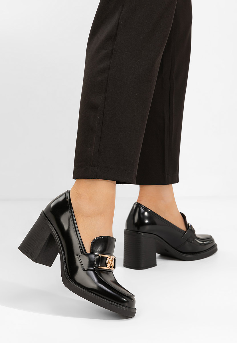 Loafers γυναικεια με τακουνι Selira μαύρα Loafers γυναικεια με τακουνι Selira μαύρα