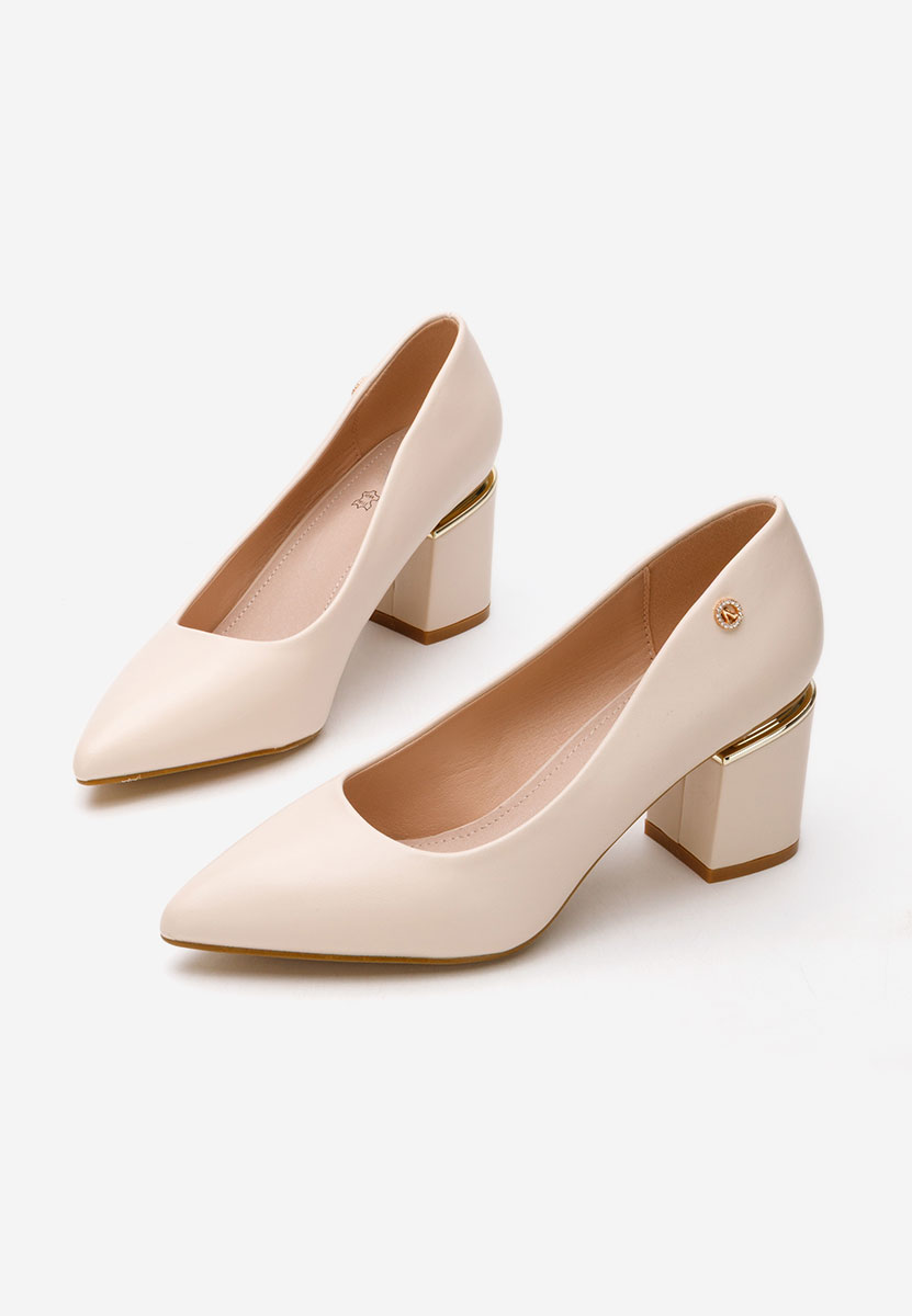 Γόβες με χοντρό τακούνι Nelia V4 μπεζ