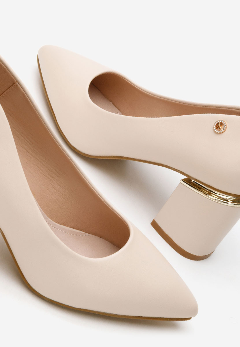 Γόβες με χοντρό τακούνι Nelia V4 μπεζ