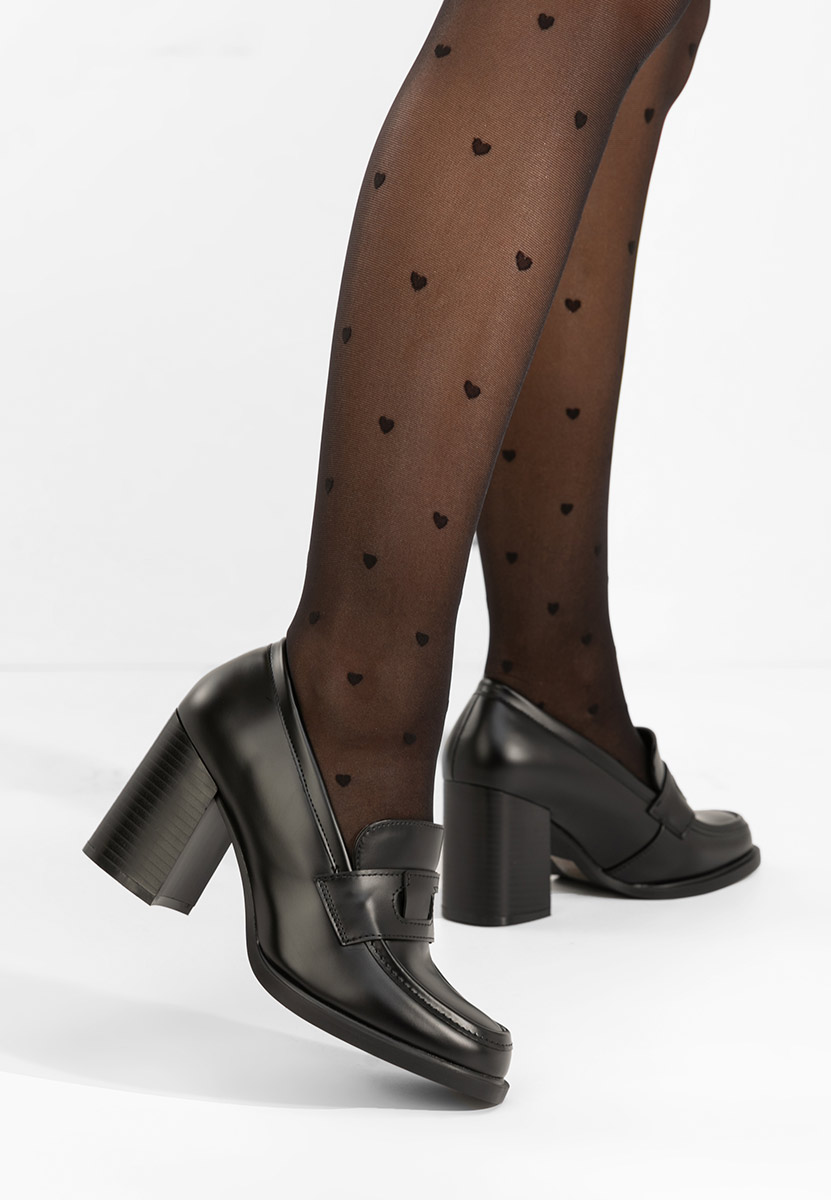 Loafers γυναικεια με τακουνι Elivora μαύρα Loafers γυναικεια με τακουνι Elivora μαύρα