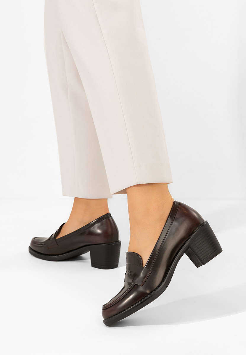 Loafers γυναικεια με τακουνι Disina καφε Loafers γυναικεια με τακουνι Disina καφε
