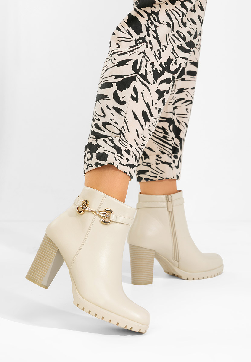 Μποτάκια με χοντρό τακούνι Nesia μπεζ