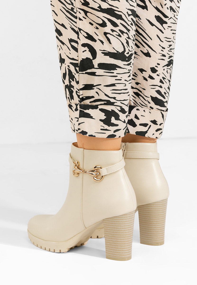 Μποτάκια με χοντρό τακούνι Nesia μπεζ