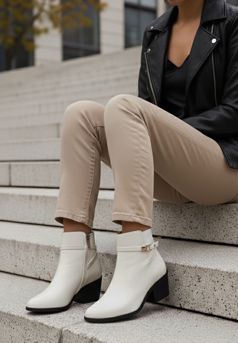 Μποτάκια με χοντρό τακούνι Odelina μπεζ