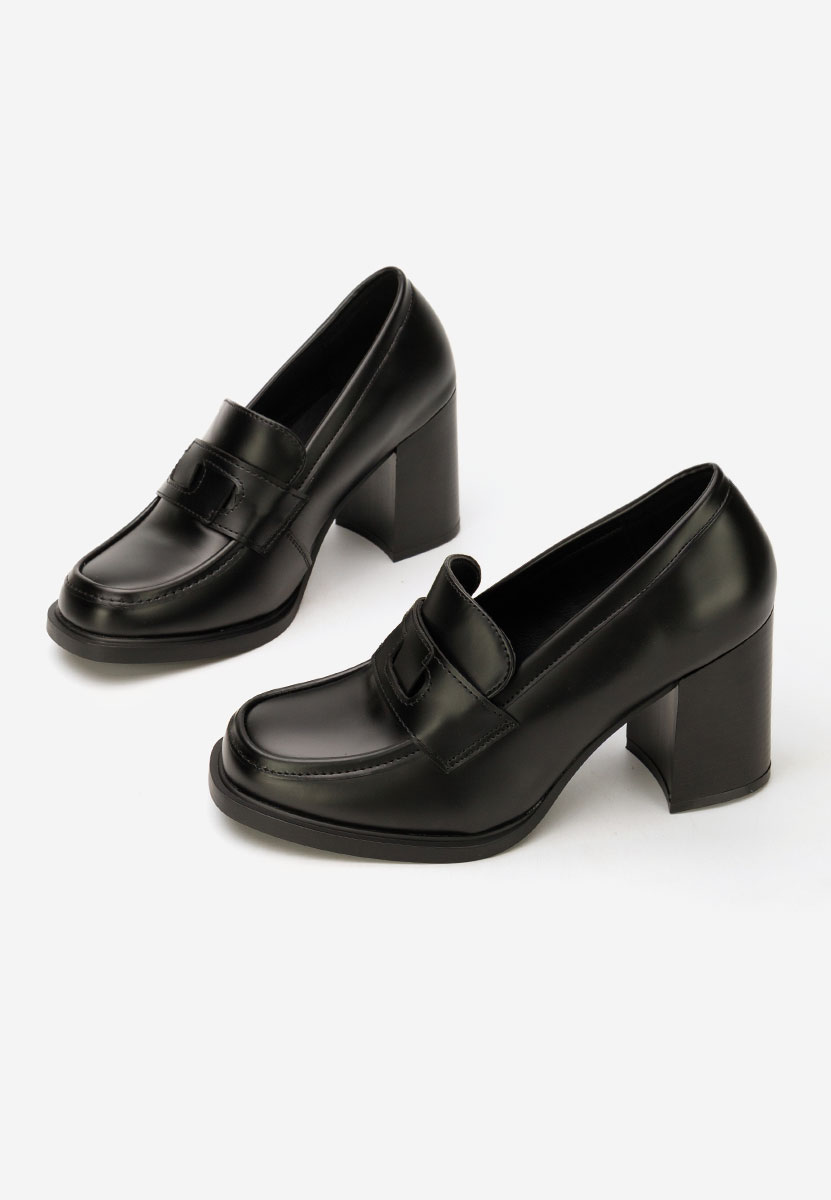 Loafers γυναικεια με τακουνι Elivora μαύρα Loafers γυναικεια με τακουνι Elivora μαύρα