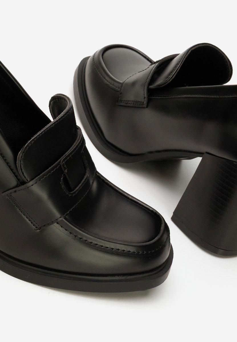 Loafers γυναικεια με τακουνι Elivora μαύρα Loafers γυναικεια με τακουνι Elivora μαύρα