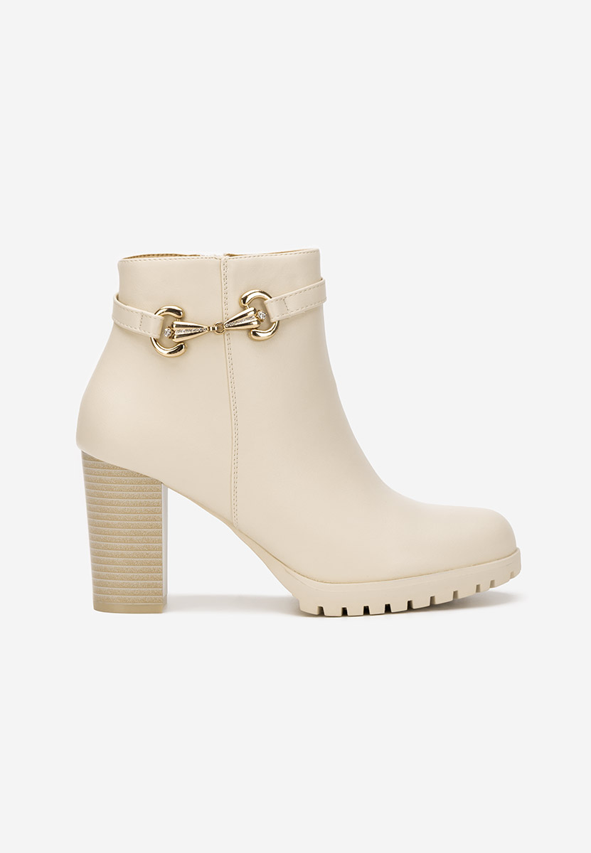 Μποτάκια με χοντρό τακούνι Nesia μπεζ