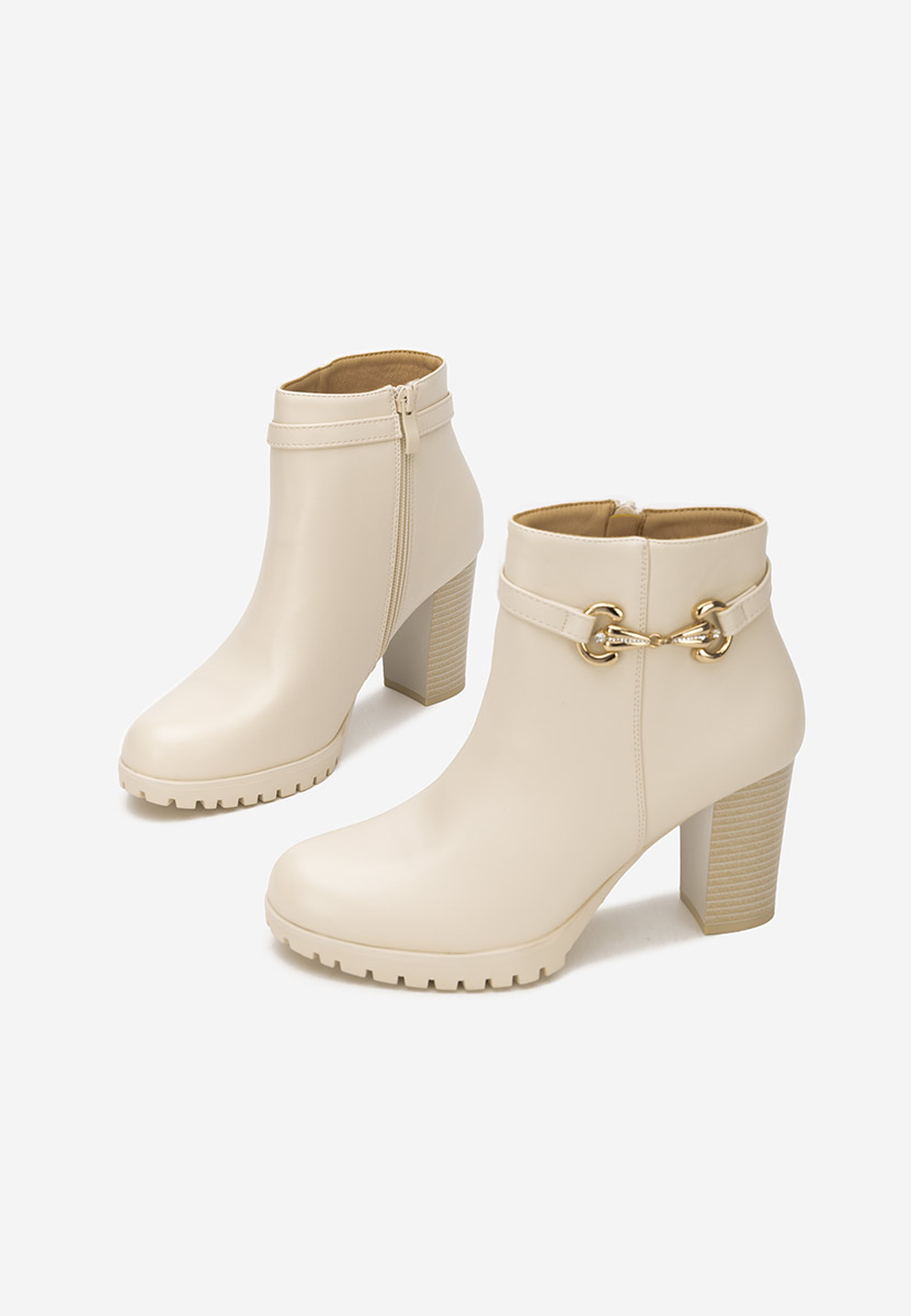 Μποτάκια με χοντρό τακούνι Nesia μπεζ