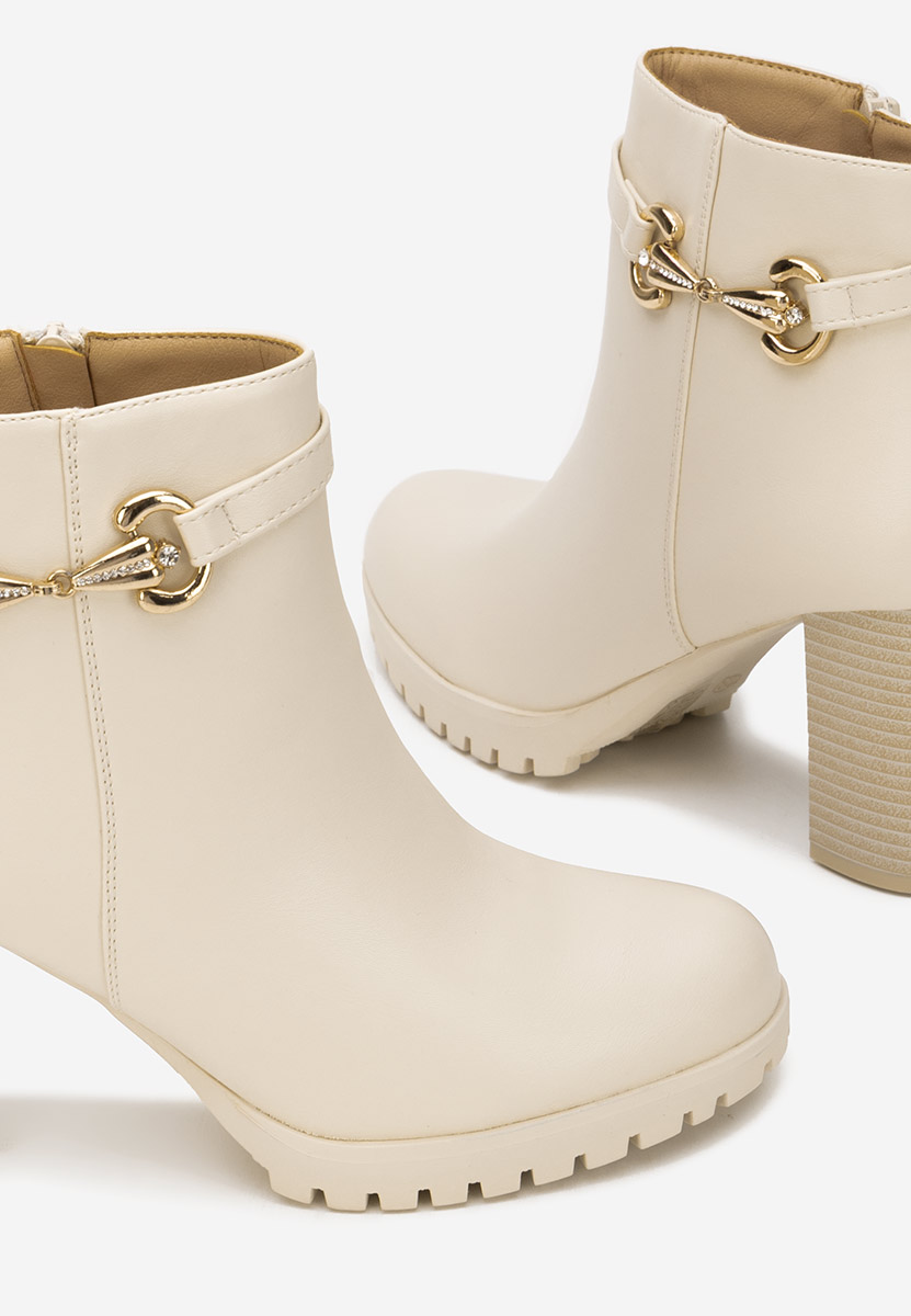 Μποτάκια με χοντρό τακούνι Nesia μπεζ