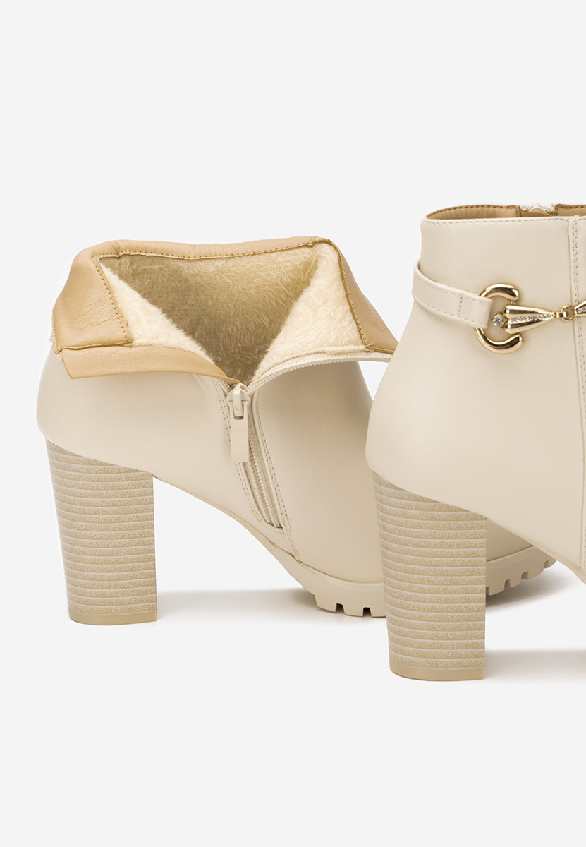 Μποτάκια με χοντρό τακούνι Nesia μπεζ