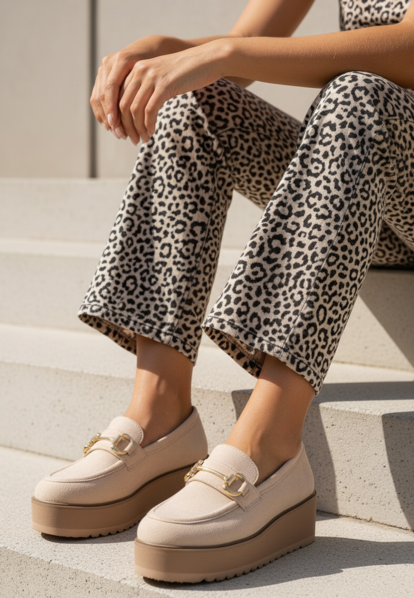 Μοκασίνια με πλατφόρμα Leondra V6 μπεζ