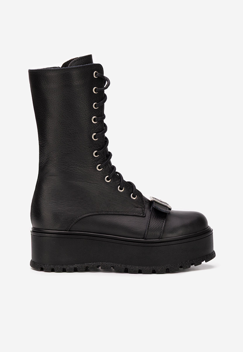 Γυναικεία δερμάτινα μποτάκια Soniela Μαύρα