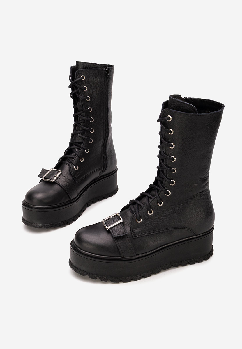 Γυναικεία δερμάτινα μποτάκια Soniela Μαύρα