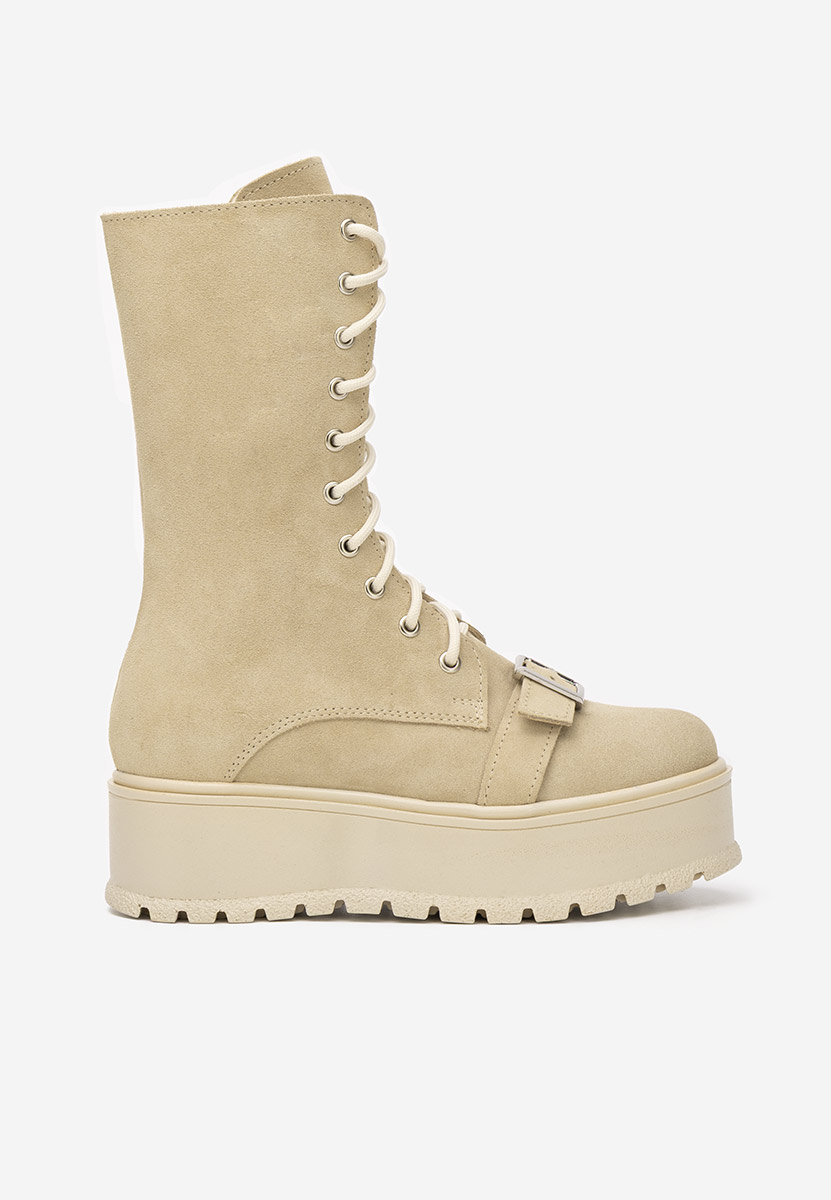 Γυναικεία δερμάτινα μποτάκια Sorelia μπεζ