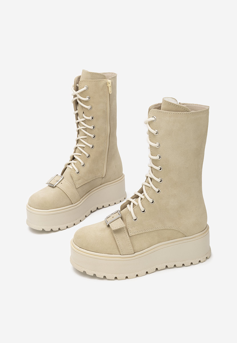 Γυναικεία δερμάτινα μποτάκια Sorelia μπεζ