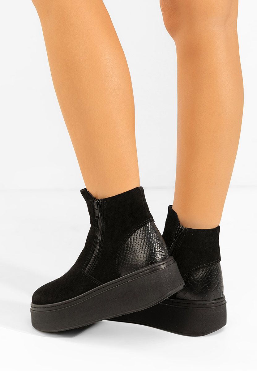 Γυναικεία δερμάτινα μποτάκια Andiora Μαύρα