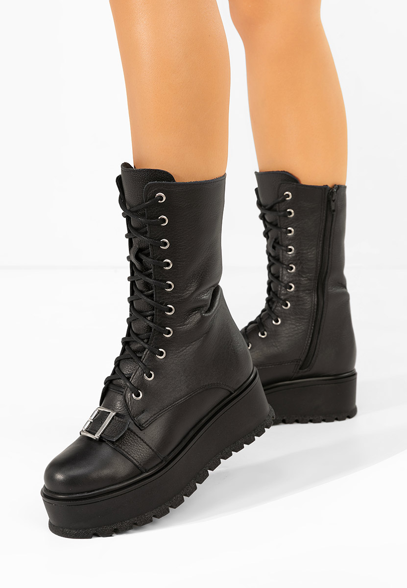 Γυναικεία δερμάτινα μποτάκια Soniela Μαύρα