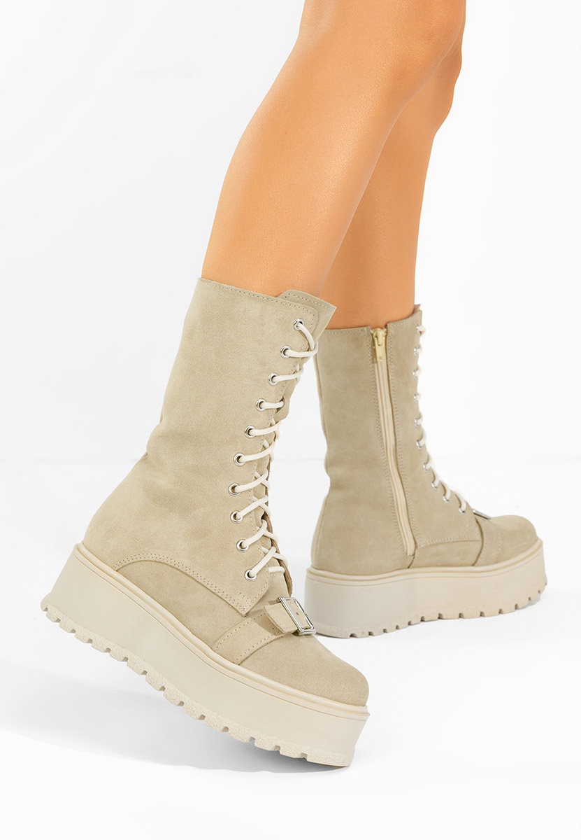 Γυναικεία δερμάτινα μποτάκια Sorelia μπεζ