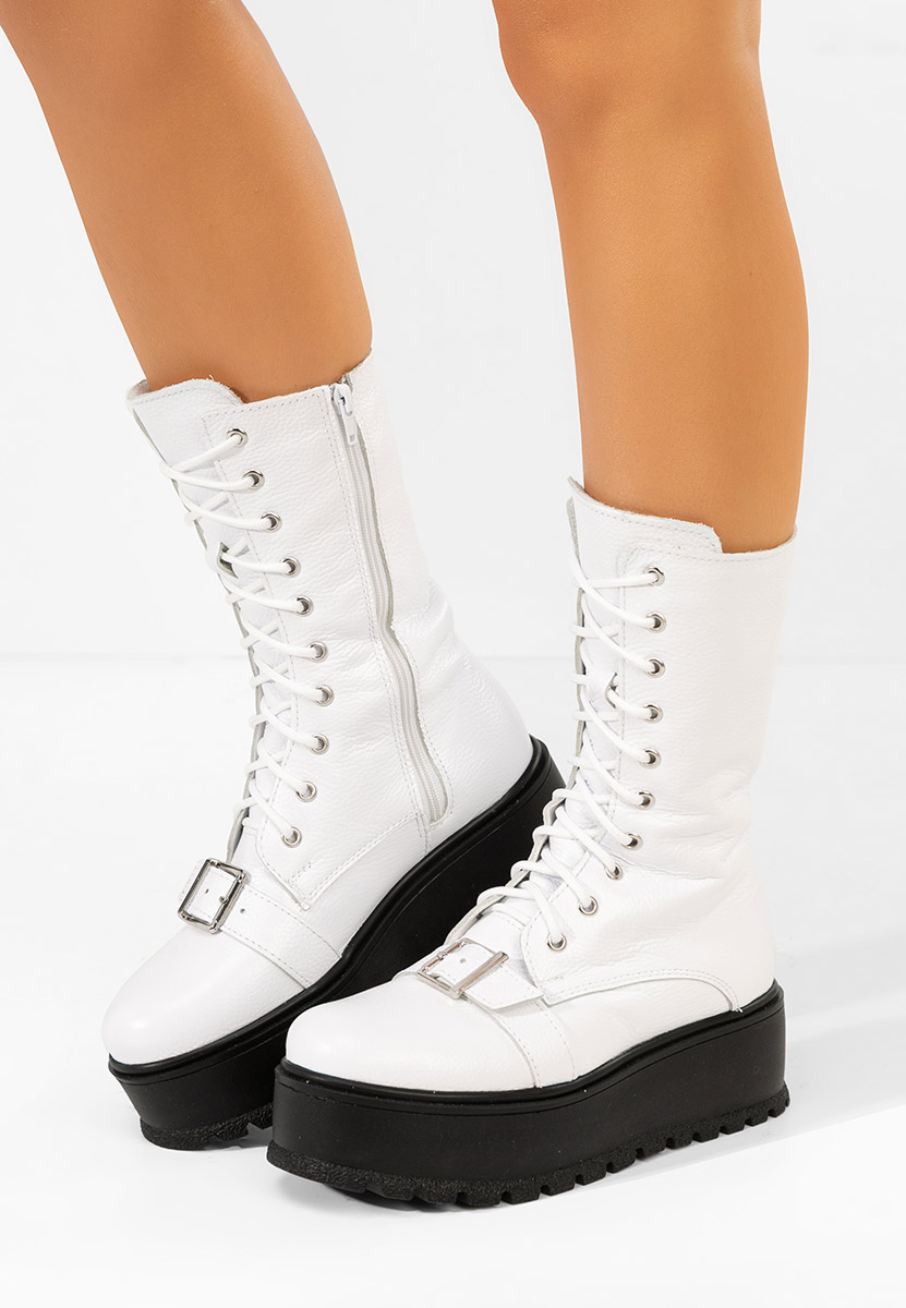 Γυναικεία δερμάτινα μποτάκια Sorelia λευκά