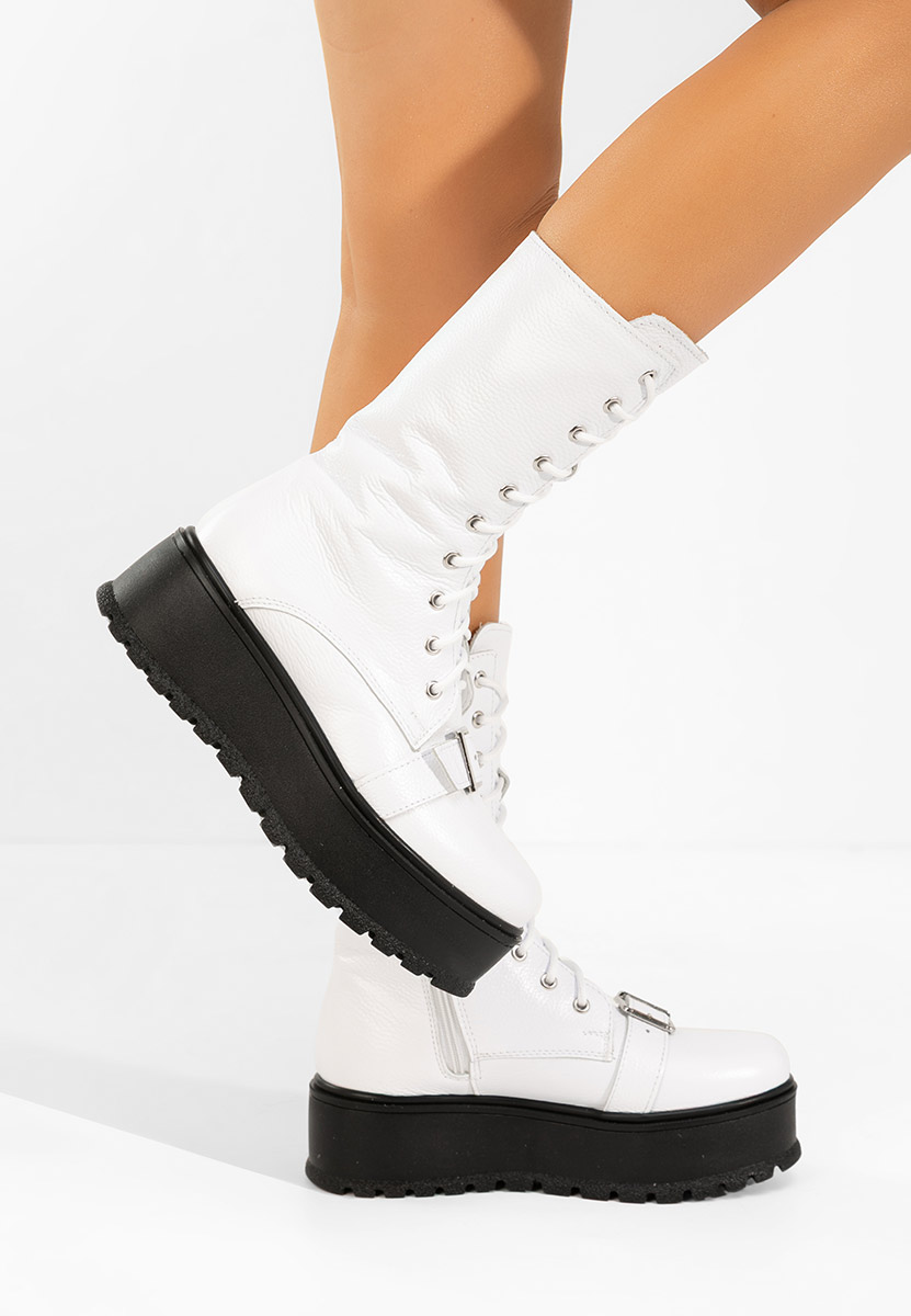 Γυναικεία δερμάτινα μποτάκια Sorelia λευκά
