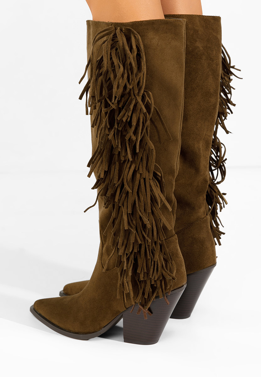 Μπότες με χοντρό τακούνι Brania ταμπά