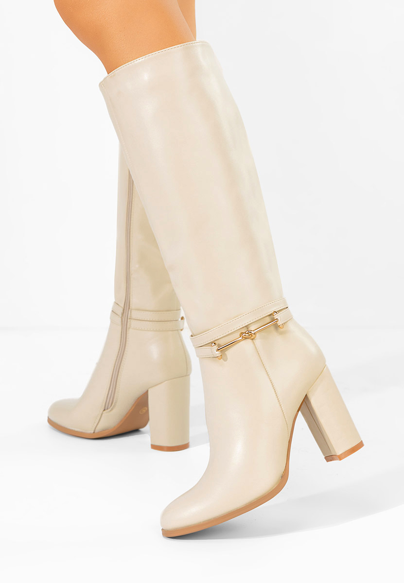 Μπότες με χοντρό τακούνι Dresara μπεζ