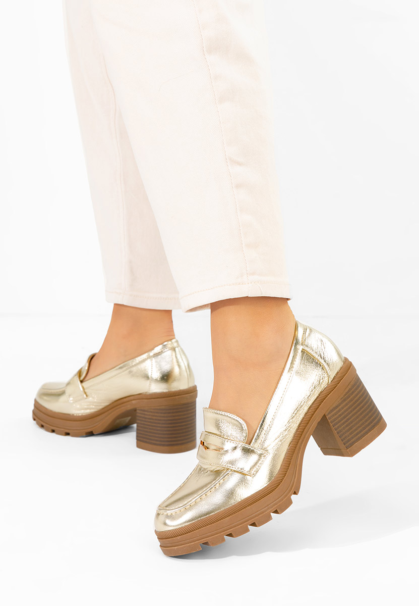 Loafers γυναικεια με τακουνι Patritia χρυσο