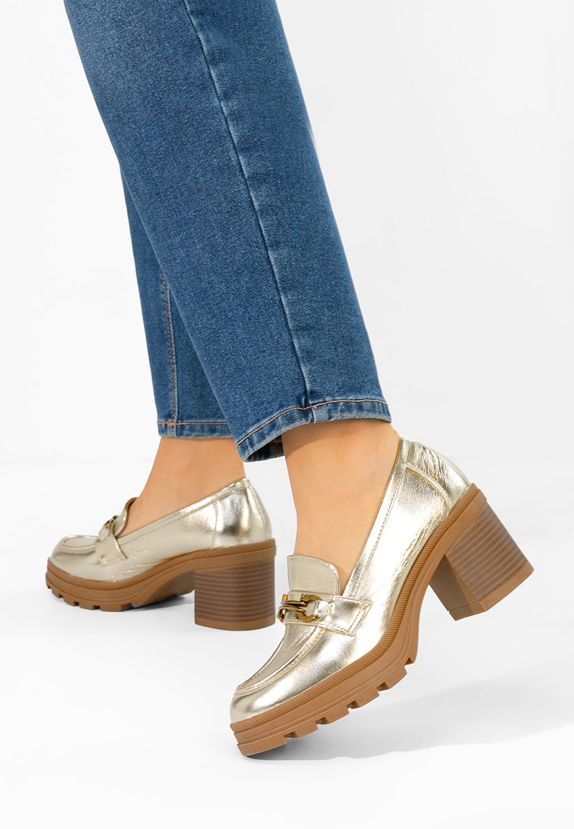 Loafers γυναικεια με τακουνι Nakata χρυσο
