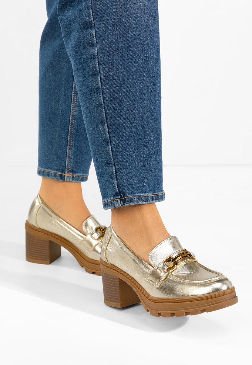 Loafers γυναικεια με τακουνι Nakata χρυσο