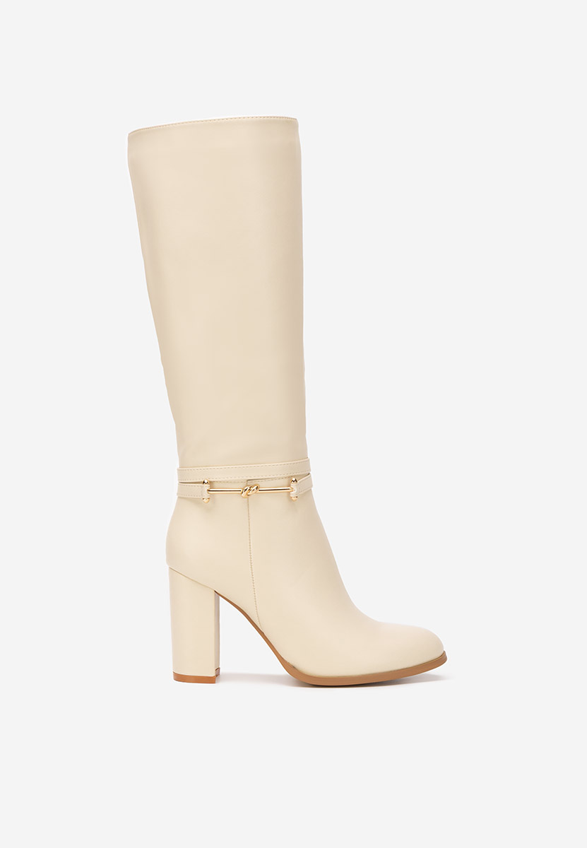 Μπότες με χοντρό τακούνι Dresara μπεζ