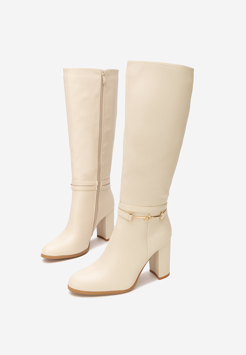 Μπότες με χοντρό τακούνι Dresara μπεζ
