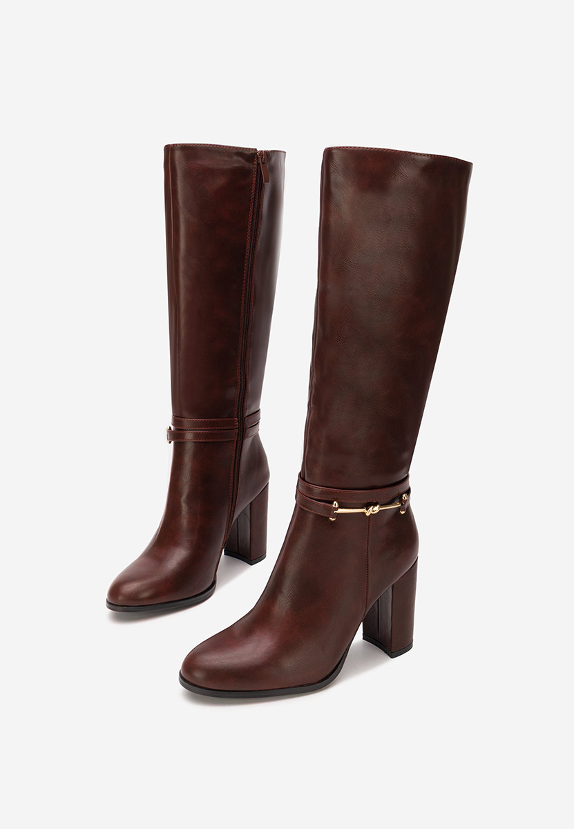 Μπότες με χοντρό τακούνι Dresara μπορντό