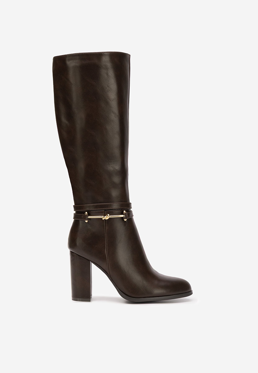 Μπότες με χοντρό τακούνι Dresara καφε