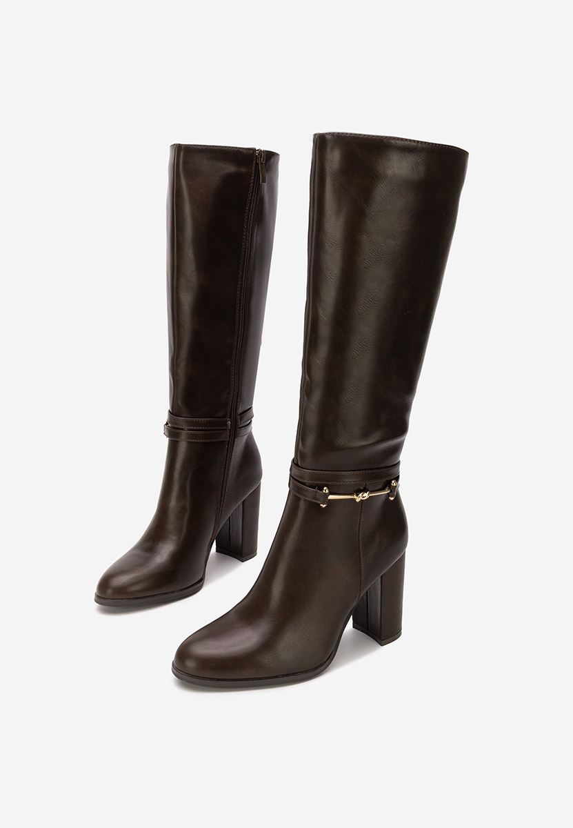 Μπότες με χοντρό τακούνι Dresara καφε