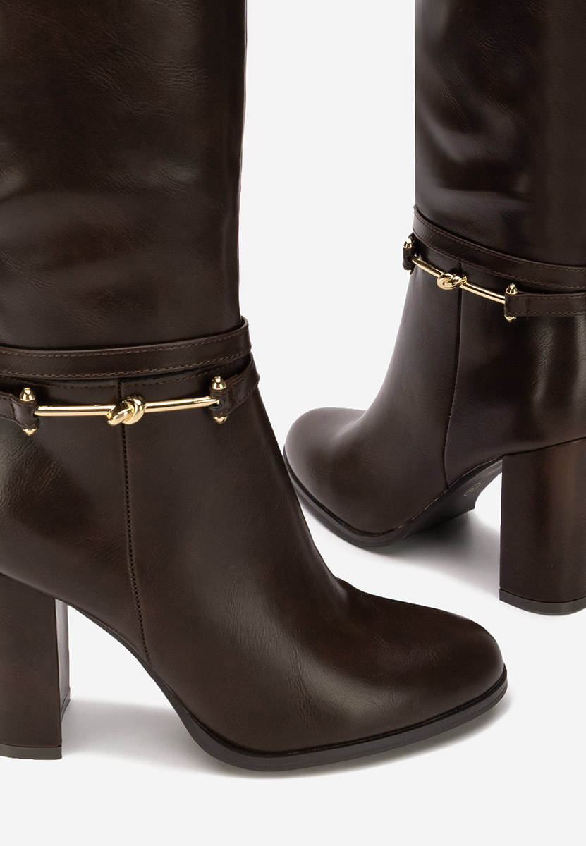 Μπότες με χοντρό τακούνι Dresara καφε