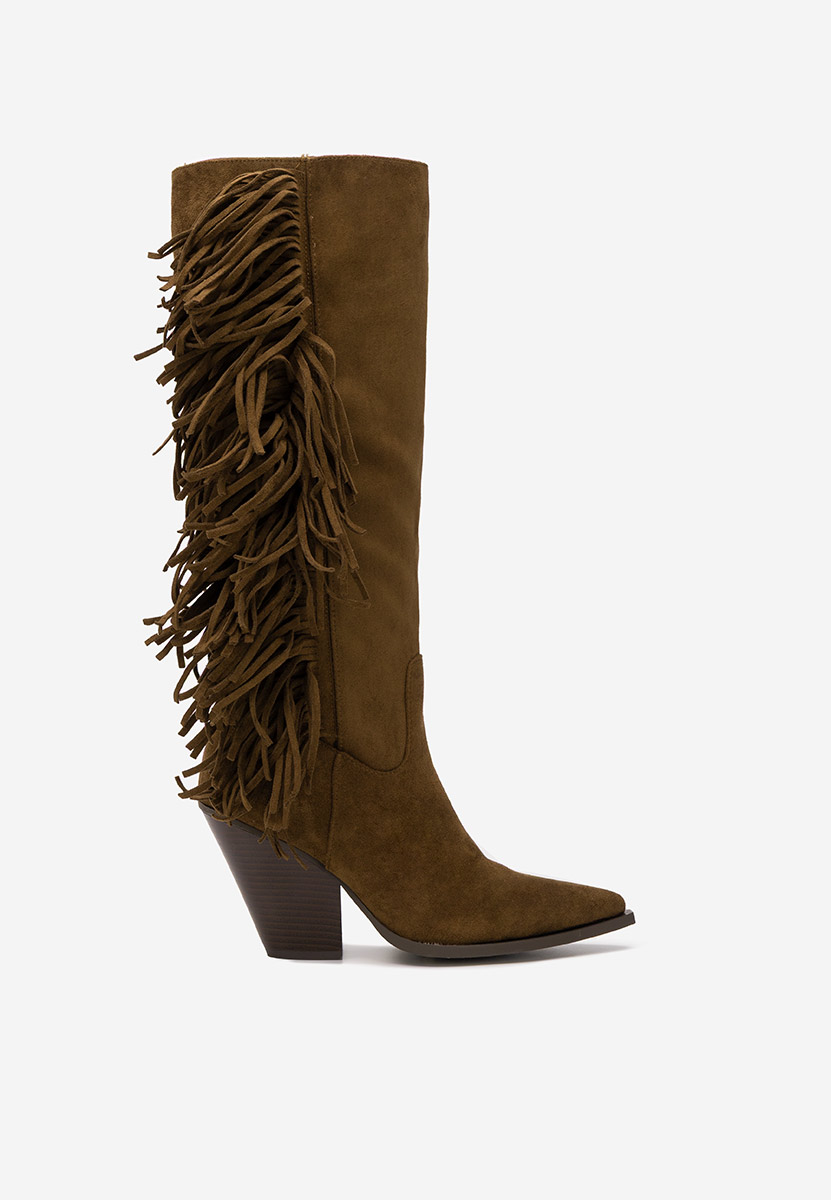 Μπότες με χοντρό τακούνι Brania ταμπά