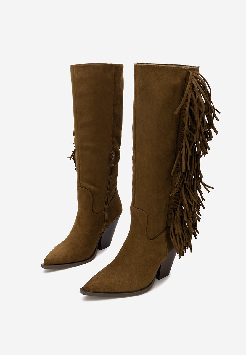 Μπότες με χοντρό τακούνι Brania ταμπά