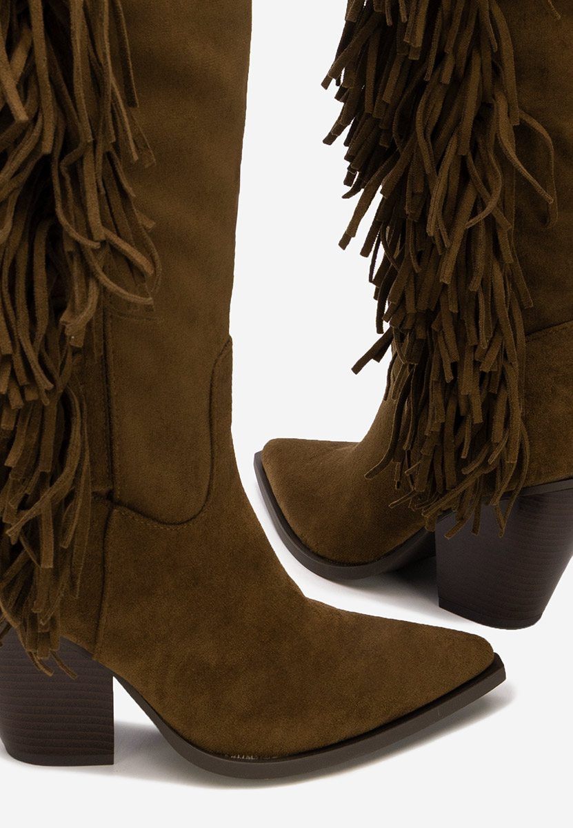 Μπότες με χοντρό τακούνι Brania ταμπά