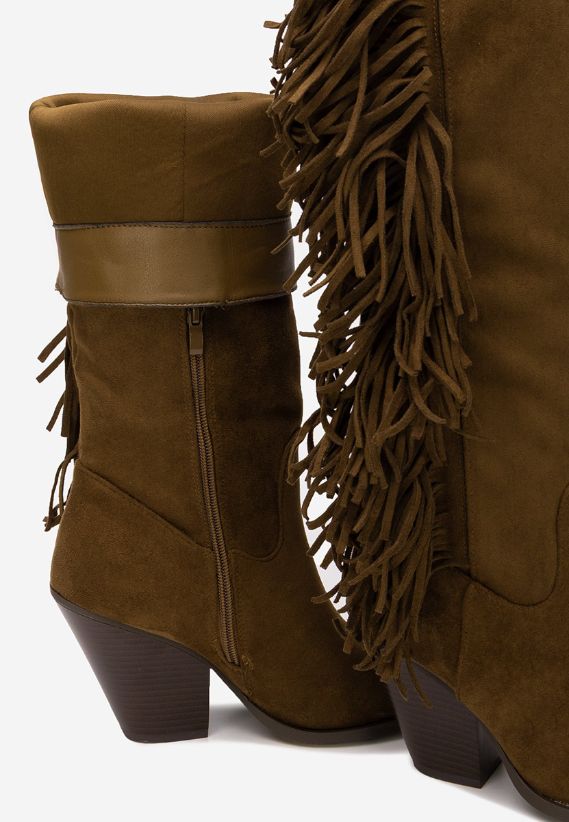 Μπότες με χοντρό τακούνι Brania ταμπά