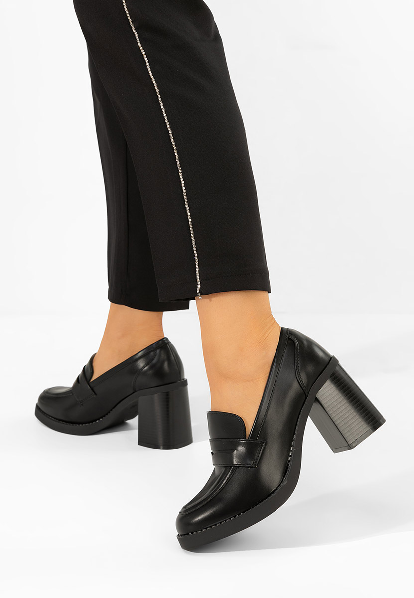 Loafers γυναικεια με τακουνι Zenova μαύρα