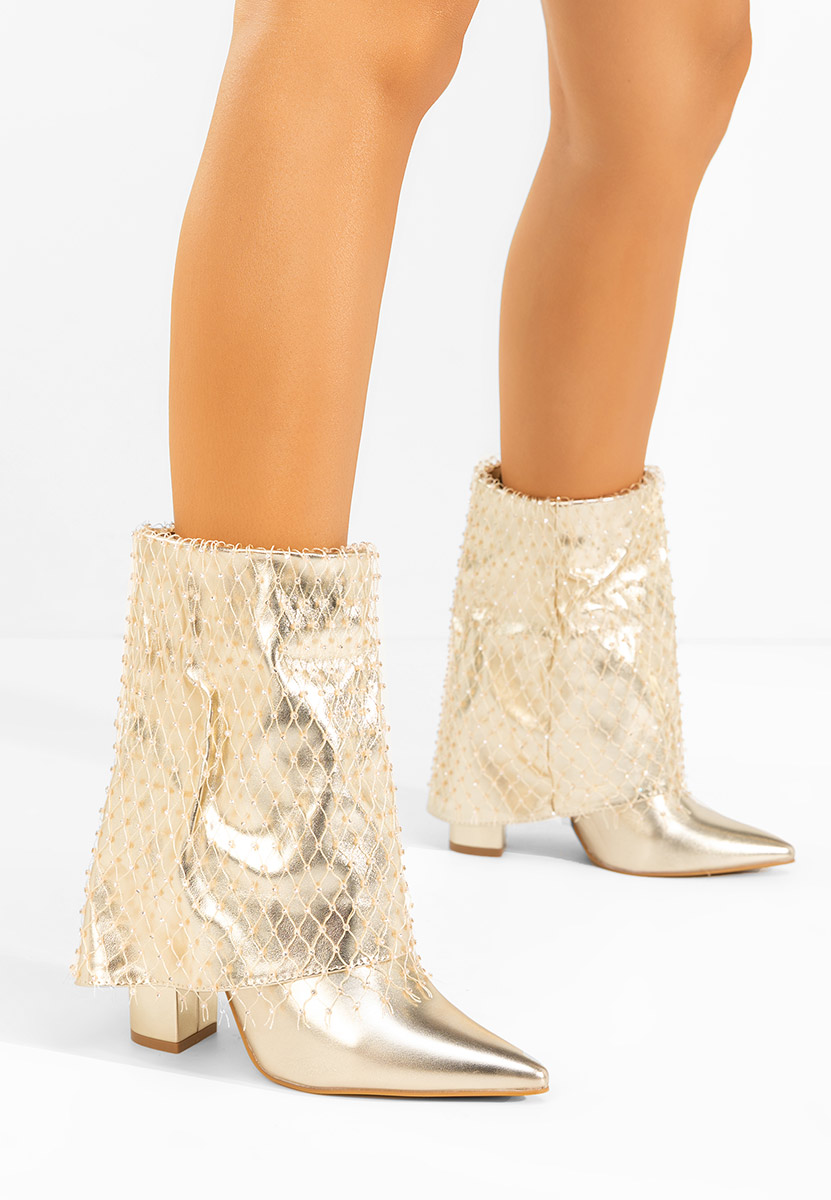 Μποτάκια με χοντρό τακούνι Almaria V2 χρυσα