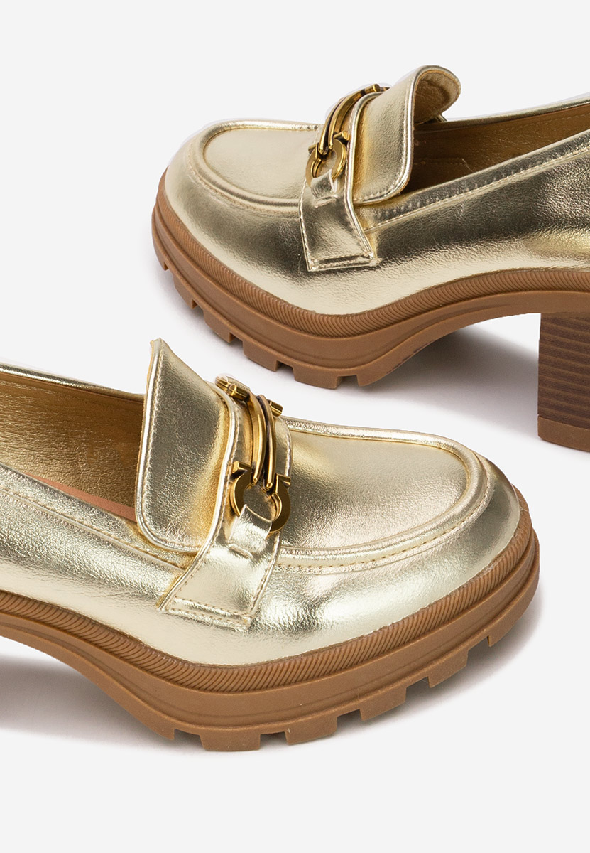 Loafers γυναικεια με τακουνι Nakata χρυσο