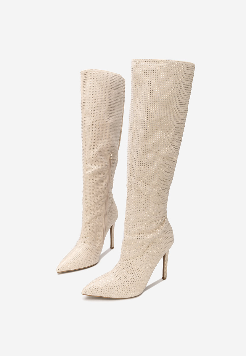 Μπότες με λεπτό τακούνι Minodora μπεζ