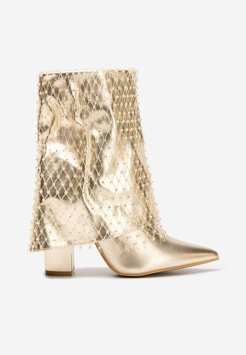Μποτάκια με χοντρό τακούνι Almaria V2 χρυσα