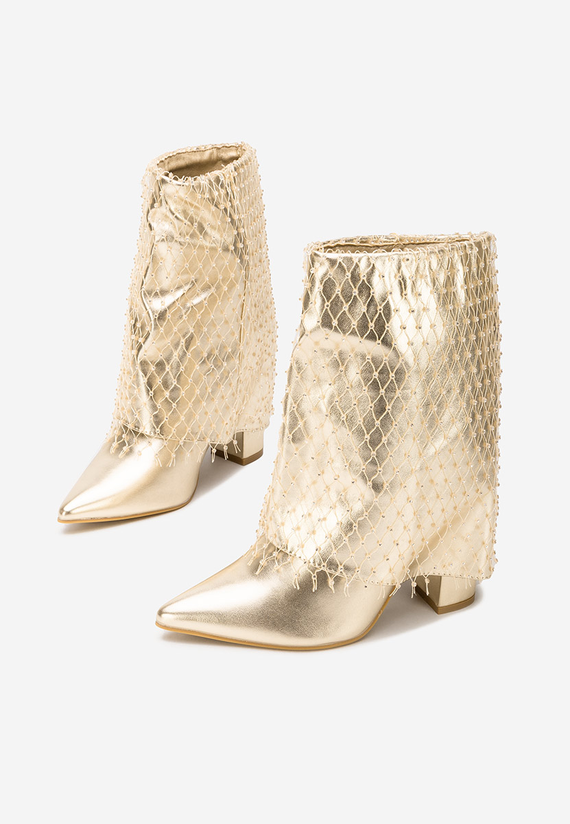 Μποτάκια με χοντρό τακούνι Almaria V2 χρυσα